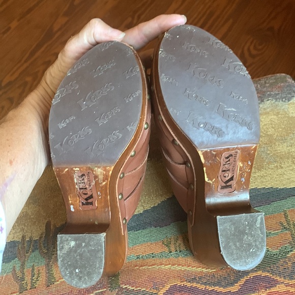 Vintage BOHO Brown Leather “Korks” by Kork- Ease Mules/Clogs 3 3/4” heels size 7 - Picture 9 of 12